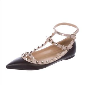 Valentino Leather Rockstud Caged Ballet Flat Size 7.5 (37.5) Black & Nude
